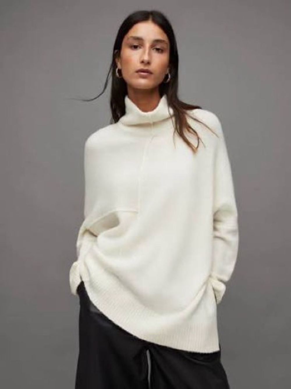 all saints lock roll neck sweater xs Women's Cream Turtleneck Oversized Sweater